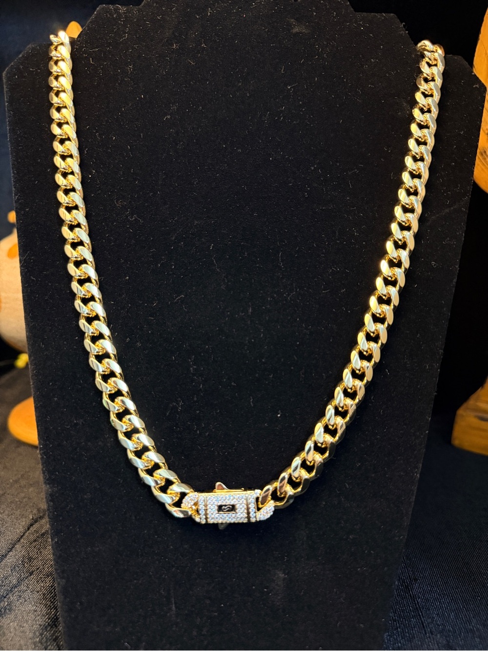 14K Gold Filled 24in 10MM Cuban Chain W/Iced Out Box Lock. Heavy and Beautiful